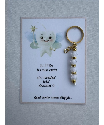 100 Adet Beyaz Renk İsme Özel İlk Dişim Çıktı Diş Partisi Diş Buğdayı Hatırası Hediyelik Anahtarlık