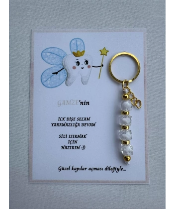 100 Adet Beyaz Renk İsme Özel İlk Dişim Çıktı Diş Partisi Diş Buğdayı Hatırası Hediyelik Anahtarlık