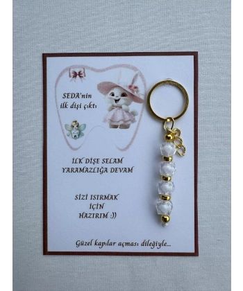 100 Adet Beyaz Renk İsme Özel İlk Dişim Çıktı Diş Partisi Diş Buğdayı Hatırası Hediyelik Anahtarlık
