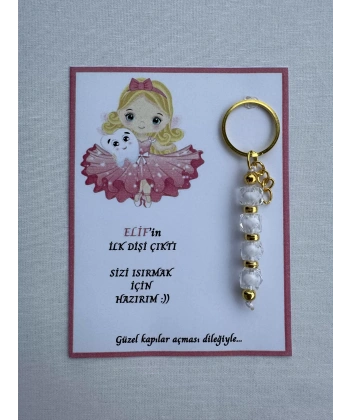 100 Adet Beyaz Renk İsme Özel İlk Dişim Çıktı Diş Partisi Diş Buğdayı Hatırası Hediyelik Anahtarlık