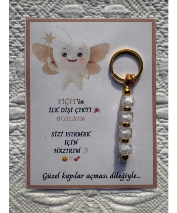 100 Adet Kahve Kanatlı Diş Perisi Temalı Beyaz Anahtarlık İsme Özel İlk Dişim Çıktı Diş Partisi Diş Buğdayı Hatırası Hediyelik