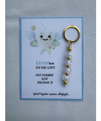 100 Adet Beyaz Renk İsme Özel İlk Dişim Çıktı Diş Partisi Diş Buğdayı Hatırası Hediyelik Anahtarlık