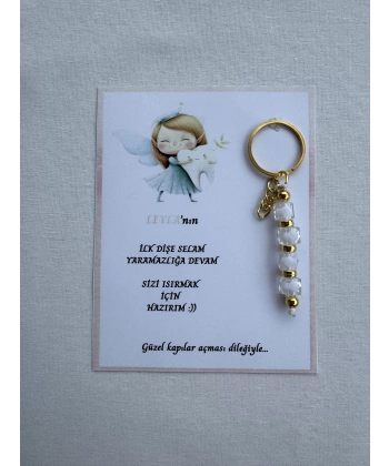 100 Adet Beyaz Renk İsme Özel İlk Dişim Çıktı Diş Partisi Diş Buğdayı Hatırası Hediyelik Anahtarlık