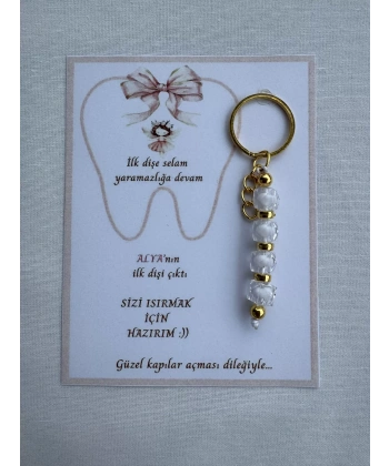 100 Adet Beyaz Renk İsme Özel İlk Dişim Çıktı Diş Partisi Diş Buğdayı Hatırası Hediyelik Anahtarlık