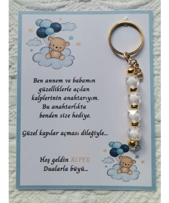 100 Adet İsme Özel Tasarım Beyaz Anahtarlık Hastane Yeni Doğan 40 Mevlidi Dağıtmalık Hediyelik