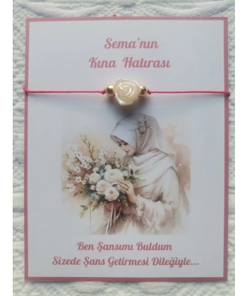 100 Adet Kişiye Özel Gül İnci Model Düğün Nikah Nişan Söz Kına Hatırası Dağıtmalık Hediyelik Bileklik