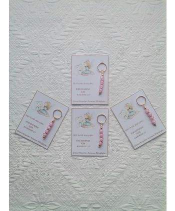 100 Adet Kişiye Özel İlk Dişim Çıktı,Diş Mevlidi, Diş Buğdayı Dağıtmalık Pembe Anahtarlık Hediyelik