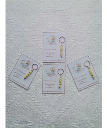 100 Adet Kişiye Özel İlk Dişim Çıktı,Diş Mevlidi, Diş Buğdayı Dağıtmalık Sarı Anahtarlık Hediyelik