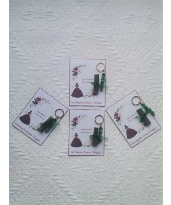 100 Adet Kişiye Özel Kına Hatırası Yeşil Anahtarlık ve Paketlenmiş Kına Dağıtmalık Hediyelik