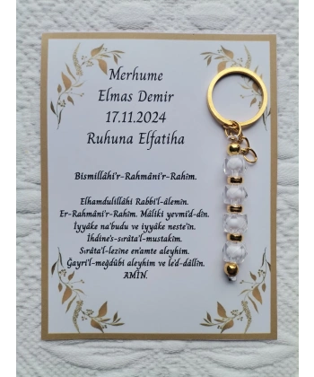 100 Adet Kişiye Özel Merhume & Merhumun Mevlid Hatırası Dağıtmalık Hediyelik Beyaz Anahtarlık