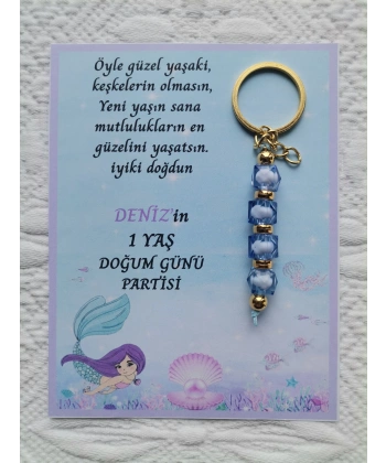 100 Adet Kişiye Özel Tasarım Doğum günü Parti Hatırası Dağıtmalık Hediyelik Mavi Renk Anahtarlık