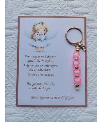 100  Adet İsme Özel Tasarım Pembe Anahtarlık Hastane Yeni Doğan 40 Mevlidi Dağıtmalık Hediyelik