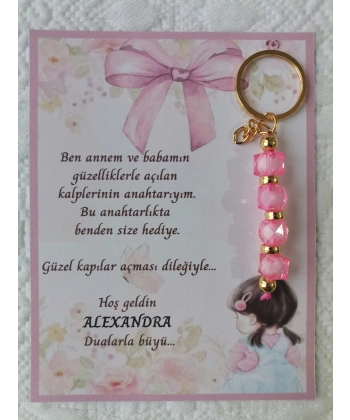 100 Adet Kız Bebek Model Özel Tasarım Pembe Anahtarlık Hastane Yeni Doğan 40 Mevlidi Hediyelik