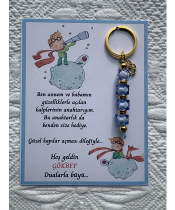 100 Adet Küçük Prens Temalı İsme Özel Tasarım Mavi Anahtarlık Hastane Yeni Doğan 40 Mevlidi Hediyelik