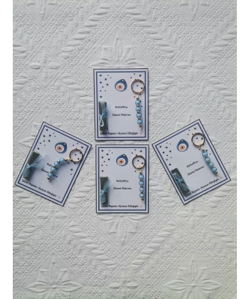 100 Adet Mavi Anahtarlık ve Paketlenmiş Kına Sünnet Mevlidi Düğünü Hatırası Dağıtmalık Hediyelik