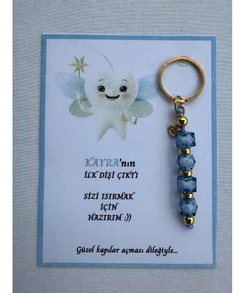 100 Adet Mavi Renk İsme Özel İlk Dişim Çıktı Diş Partisi Diş Buğdayı Hatırası Hediyelik Anahtarlık