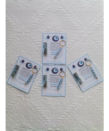 100 Adet Nazar Ayeti Mavi Anahtarlık ve Paketlenmiş Kına Sünnet Hatırası Dağıtmalık Hediyelik