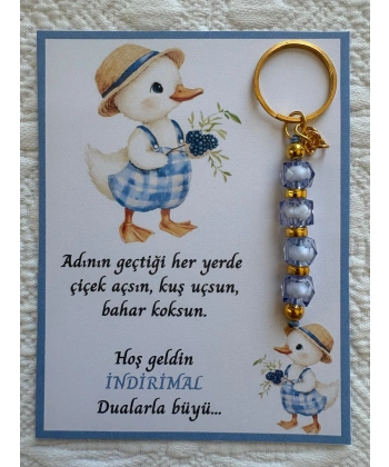 24 Adet Ördek Temalı İsme Özel Tasarım Mavi Anahtarlık Hastane Yeni Doğan 40 Mevlidi Hediyelik