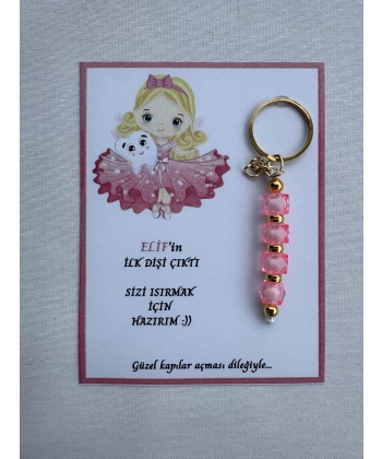 100 Adet Pembe Renk İsme Özel İlk Dişim Çıktı Diş Partisi Diş Buğdayı Hatırası Hediyelik Anahtarlık