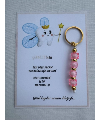 100 Adet Pembe Renk İsme Özel İlk Dişim Çıktı Diş Partisi Diş Buğdayı Hatırası Hediyelik Anahtarlık