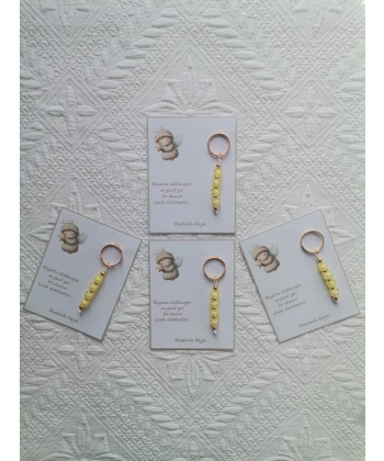 100 Adet Sarı Anahtarlık Dualarla Büyü Yazılı Hastane,Yeni Doğan, 40 Mevlidi, Dağıtmalık Hediyelik