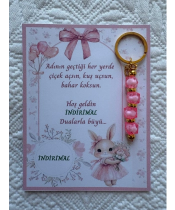 24 Adet Tavşan Temalı İsme Özel Tasarım Pembe Anahtarlık Hastane Yeni Doğan 40 Mevlidi Hediyelik