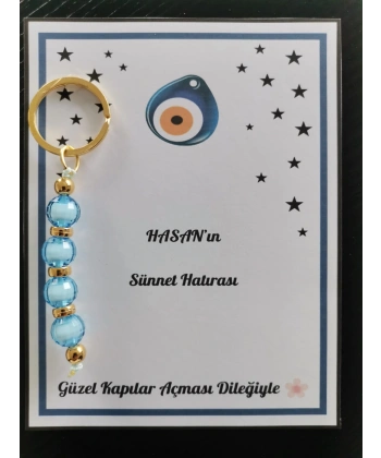 100 Adet Yıldız ve Nazar Boncuğu Görsel Hazır Paketlenmiş Hediyelik Dağıtmalık Mavi Renk Anahtarlık