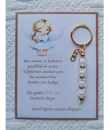 100 Adet İsme Özel Tasarım Beyaz Anahtarlık Hastane Yeni Doğan 40 Mevlidi Dağıtmalık Hediyelik