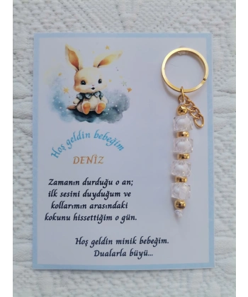 100 Adet İsme Özel Tasarım Beyaz Anahtarlık Hastane Yeni Doğan 40 Mevlidi Dağıtmalık Hediyelik