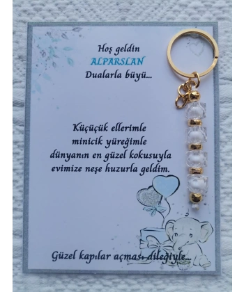 100 Adet İsme Özel Tasarım Beyaz Anahtarlık Hastane Yeni Doğan 40 Mevlidi Dağıtmalık Hediyelik