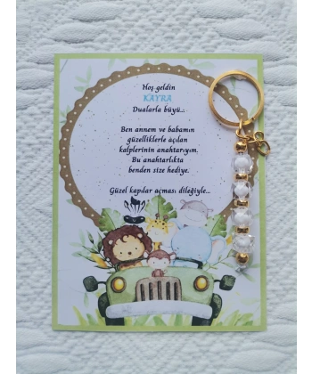 100 Adet İsme Özel Tasarım Beyaz Anahtarlık Hastane Yeni Doğan 40 Mevlidi Dağıtmalık Hediyelik