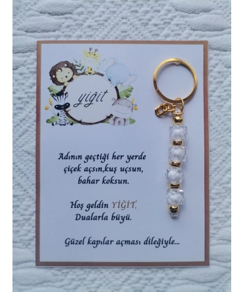 100 Adet İsme Özel Tasarım Beyaz Anahtarlık Hastane Yeni Doğan 40 Mevlidi Dağıtmalık Hediyelik