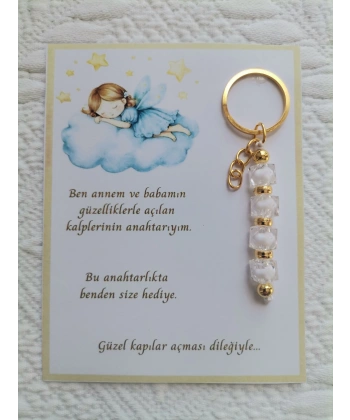 100 Adet İsme Özel Tasarım Beyaz Anahtarlık Hastane Yeni Doğan 40 Mevlidi Dağıtmalık Hediyelik