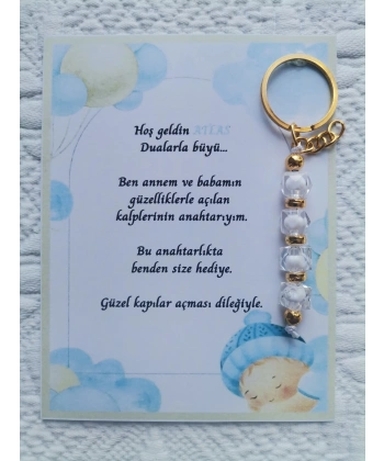 100 Adet İsme Özel Tasarım Beyaz Anahtarlık Hastane Yeni Doğan 40 Mevlidi Dağıtmalık Hediyelik