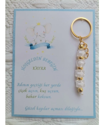 100 Adet İsme Özel Tasarım Beyaz Anahtarlık Hastane Yeni Doğan 40 Mevlidi Dağıtmalık Hediyelik