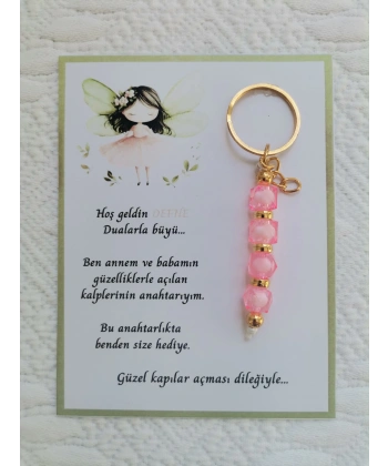 100 Adet İsme Özel Tasarım Pembe Anahtarlık Hastane Yeni Doğan 40 Mevlidi Dağıtmalık Hediyelik