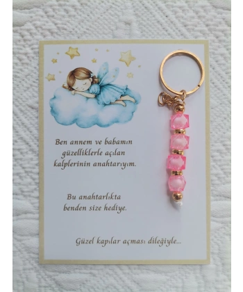 100 Adet İsme Özel Tasarım Pembe Anahtarlık Hastane Yeni Doğan 40 Mevlidi Dağıtmalık Hediyelik