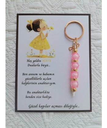 100 Adet İsme Özel Tasarım Pembe Anahtarlık Hastane Yeni Doğan 40 Mevlidi Dağıtmalık Hediyelik