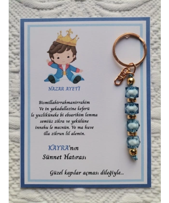 32 Adet Kişiye Özel Nazar Ayeti Sünnet Hatırası Dağıtmalık Mavi Anahtarlık Hediyelik