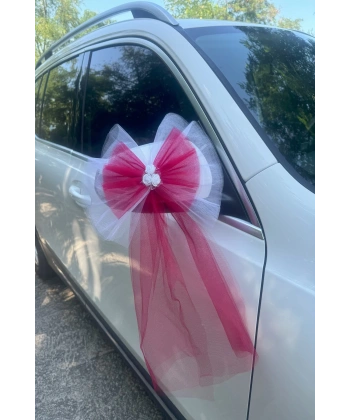 30 Adet Beyaz Kırmızı Kristal Tül Beyaz Latex Gül Kuyruk Detaylı Düğün Nikah Kına Sünnet Konvoy Süsü