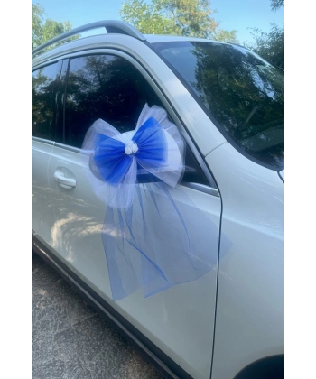 30 Adet Beyaz Mavi Kristal Tül Beyaz Latex Gül Kuyruk Detaylı Düğün Nikah Kına Sünnet Konvoy Süsü