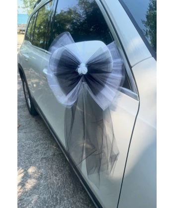 30 Adet Beyaz Siyah Kristal Tül Beyaz Latex Gül Kuyruk Detaylı Düğün Nikah Kına Sünnet Konvoy Süsü