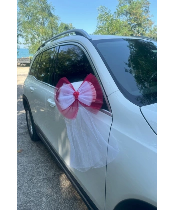 30 Adet Kırmızı Beyaz Kristal Tül Kırmızı Latex Gül Kuyruk Detaylı Düğün Nikah Kına Sünnet Konvoy Süsü