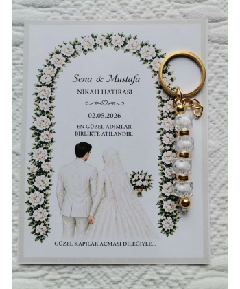 100 Adet Kişiye Özel Düğün Nikah Söz Kına Hatırası Dağıtmalık Beyaz Anahtarlık Hediyelik