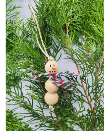 Kardan Adam Figürlü Yılbaşı Ağacı Süsü 12 Adet Boncuk Çapı 1.8 mm Uzunluk Askı İpi Dahil 13 cm