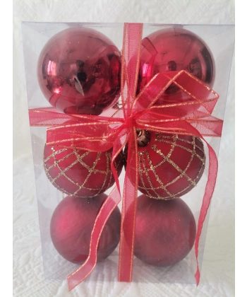 Yılbaşı Ağacı Süsü Desenli 6 cm Kırmızı Toplar 6lı