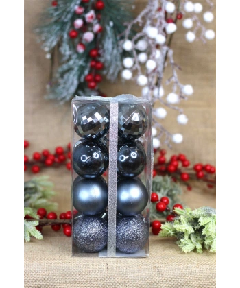 Yılbaşı Ağacı Süsü Gri Toplar 5 cm 4 Model her model 4 er adet toplam kutu içi 16 lı