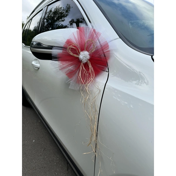 20 Adet Beyaz Kırmızı Kristal Tül Beyaz Latex Gül Doğal Rafya Detaylı DüğünNikah Kına Sünnet Konvoy Süsü