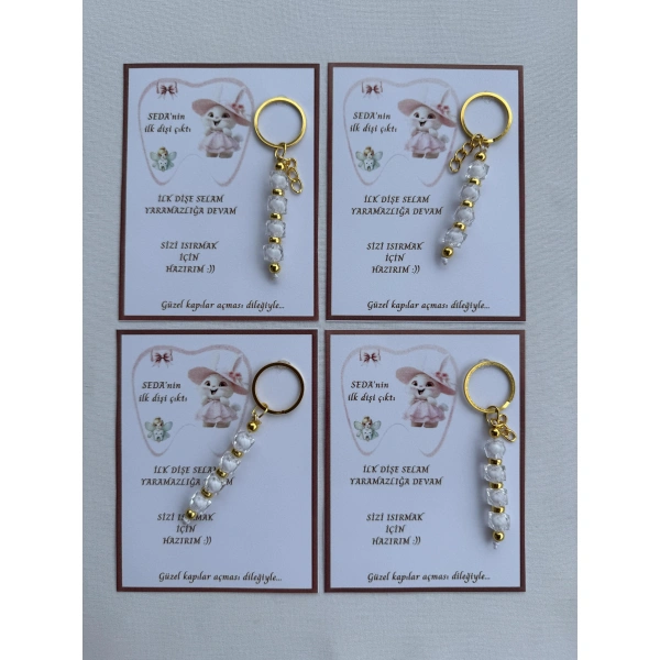 24 Adet Beyaz Renk İsme Özel İlk Dişim Çıktı Diş Partisi Diş Buğdayı Hatırası Hediyelik Anahtarlık