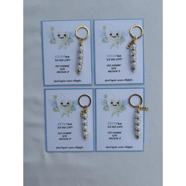 48 Adet Beyaz Renk İsme Özel İlk Dişim Çıktı Diş Partisi Diş Buğdayı Hatırası Hediyelik Anahtarlık